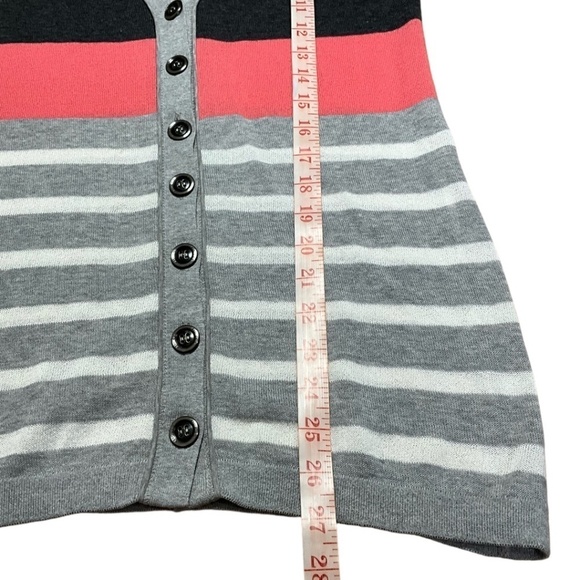 MARC CAIN Linen Button Front Cardigan Stripe Long Sleeve Vee Neck US Sz S - Picture 7 of 9